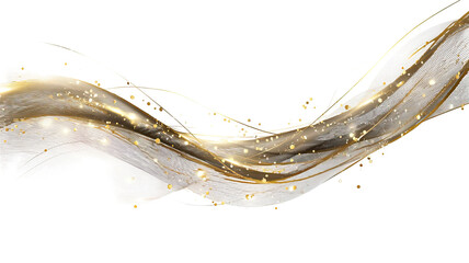 Golden Glitter Curves with Flowing Elegant Lines on Transparent Background
