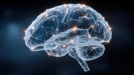 Vector illustration of artificial intelligence brain formed with glowing circuits and futuristic data links in modern geometric style high resolution.