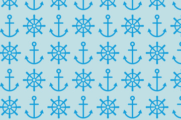 Anchor and rudder nautical background . Yacht boat anchor and ship steering wheel pattern . Vector illustration © cool vp