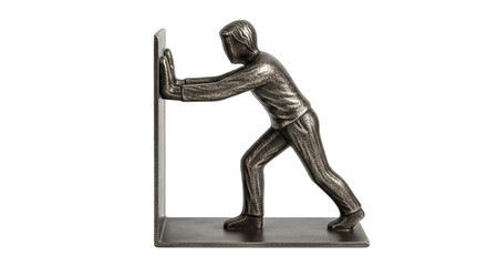 Metal Bookend Sculpture Modern Man Pushing Design