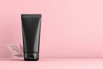 Black tube of cream, pink background, minimal