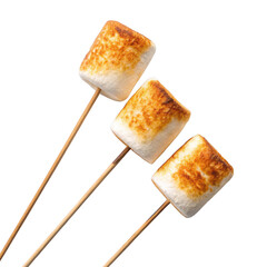 Three toasted marshmallows isolated on transparent background