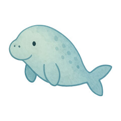 PNG Cute cartoon manatee illustration.