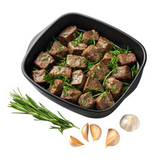 Beef cubes with rosemary isolated on transparent background