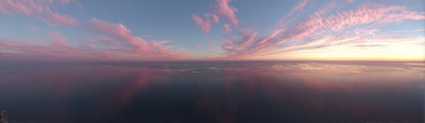 A mesmerizing view of the sea at sunset, the sky awash with vibrant pinks, blues, and oranges creating a truly stunning spectacle