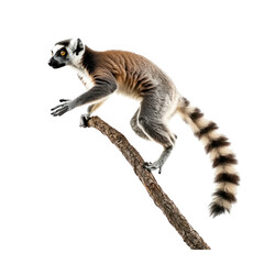 Fototapeta premium Lemur jumping Leaps from branch to branch with agility. full length isolate on transparent background