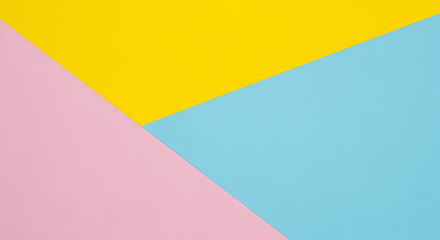 Geometric Pastel Paper Composition Yellow Blue and Pink Triangle Segments.