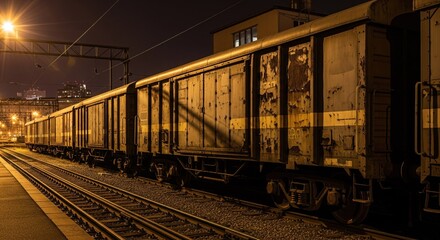 Obraz premium Freight train at night, urban backdrop