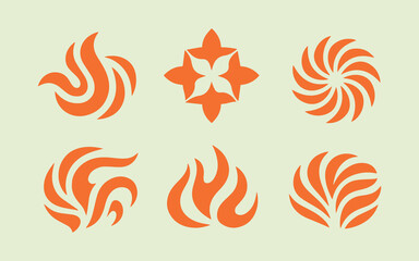 Obraz premium Collection of six abstract orange flame and swirl graphic elements