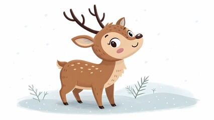 Charming Cartoon Reindeer Illustration: Winter Animal Art for Festive Designs
