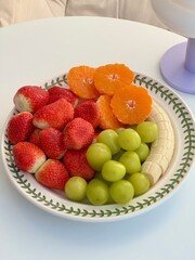 Colorful fruit platters filled with fresh, juicy slices of melon, berries, kiwi, and citrus—offering a perfect mix of vibrant colors, natural sweetness, and refreshing flavor in every bite.