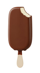Classic chocolate-coated ice cream bar with bite, white background isolated
