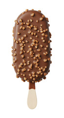 Chocolate covered ice cream bar, white background isolated