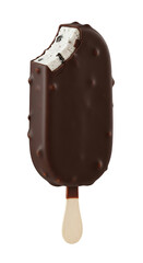 Chocolate covered vanilla ice cream bar, white background isolated