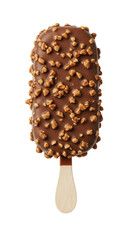 Chocolate covered ice cream bar, white background isolated