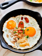 fried egg in a frying pan