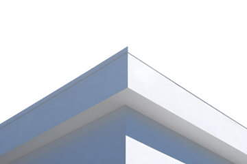 A modern architectural facade corner, showcasing a crisp, clean design with light gray and white tones.