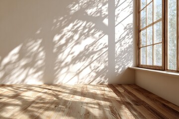 Light-filled room with tree shadows