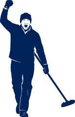 curling player silhouette triumphant victory, joyful celebration, and athletic excellence, isolated on transparent background