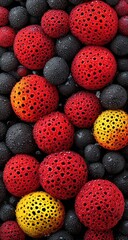 Colorful, textured spheres in a close-up view.