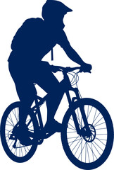 Fototapeta premium majestic mountain biker silhouette embracing the trail, conquering the peak, unforgettable adventure, isolated on transparent background