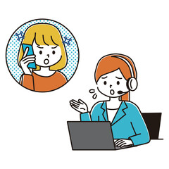 相談を受けるコールセンターの女性のイラスト　クレーム　困る　怒る