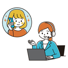 相談を受けるコールセンターの女性のイラスト　笑顔