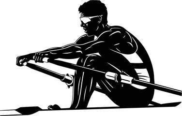 silhouette of a determined single sculler a powerful stroke, unwavering focus, and the pursuit of victory, isolated on transparent background