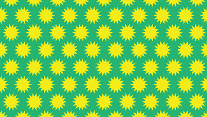 Vibrant yellow starburst pattern repeating on a bright green background creating a cheerful and energetic visual