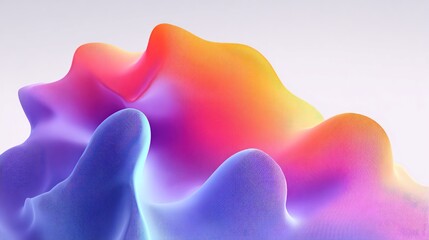 Abstract digital rendering of a vibrant, multicolored, undulating form resembling flowing liquid or fabric, transitioning smoothly from cool blues and purples to 