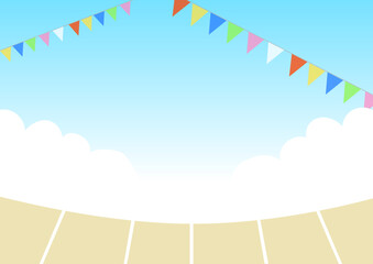 運動会の青空とフラッグの背景素材