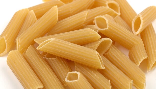 Pile of uncooked penne pasta on white background. - Powered by Adobe