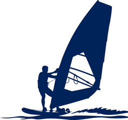 windsurfer silhouette dynamic ride, ocean breeze, majestic sail, isolated on transparent background
