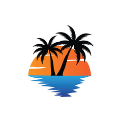 Sunset Sea View Beach Logo Design Summer Vacation Place