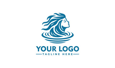 Stylized logo featuring a woman with flowing hair emerging from water, ideal for a spa or wellness brand.