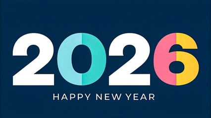 Happy new year 2026 colorful typography design on dark background
