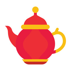 Traditional asian tea pot illustration with decorative elements and floral accents