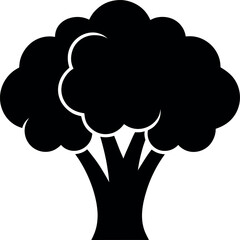 Black Broccoli Floret Silhouette Vector for Healthy Food Graphics