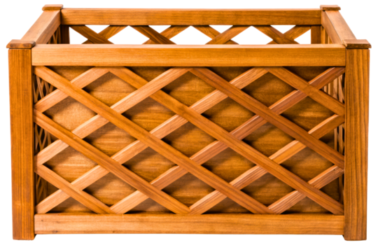 Empty outdoor garden wooden planter box with lattice design isolated with transparent background