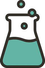 Modern Flat Line Icon of Chemical Erlenmeyer Flask with Bubbles Experiment