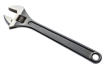 Heavy-duty metal adjustable spanner isolated with transparent background