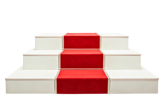 Three-tier winners podium with a red carpet for awards isolated with transparent background - Powered by Adobe