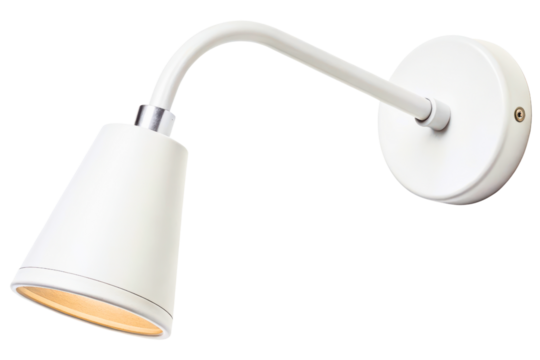 Modern white adjustable gooseneck wall sconce reading lamp isolated with transparent background