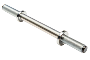 Chrome dumbbell handle bar with knurled grip for workouts isolated with transparent background
