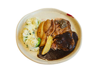 Juicy Steak Dinner with Roasted Potatoes and Creamy Cauliflower