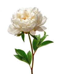 Single creamy white peony, isolated