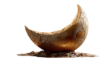 Stunning golden moon sculpture with detailed craters evokes lunar mystery, ready for your space themed projects
