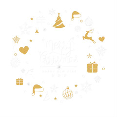 Christmas New Year Visual System: Golden Crescent Sleigh with Snow Town Scene and Typography Design for Festival Marketing
