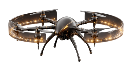 Futuristic black drone with glowing lights, promising advanced technology and cutting edge innovation