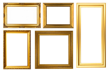 collection of vintage gold and wood picture frame, isolated on white